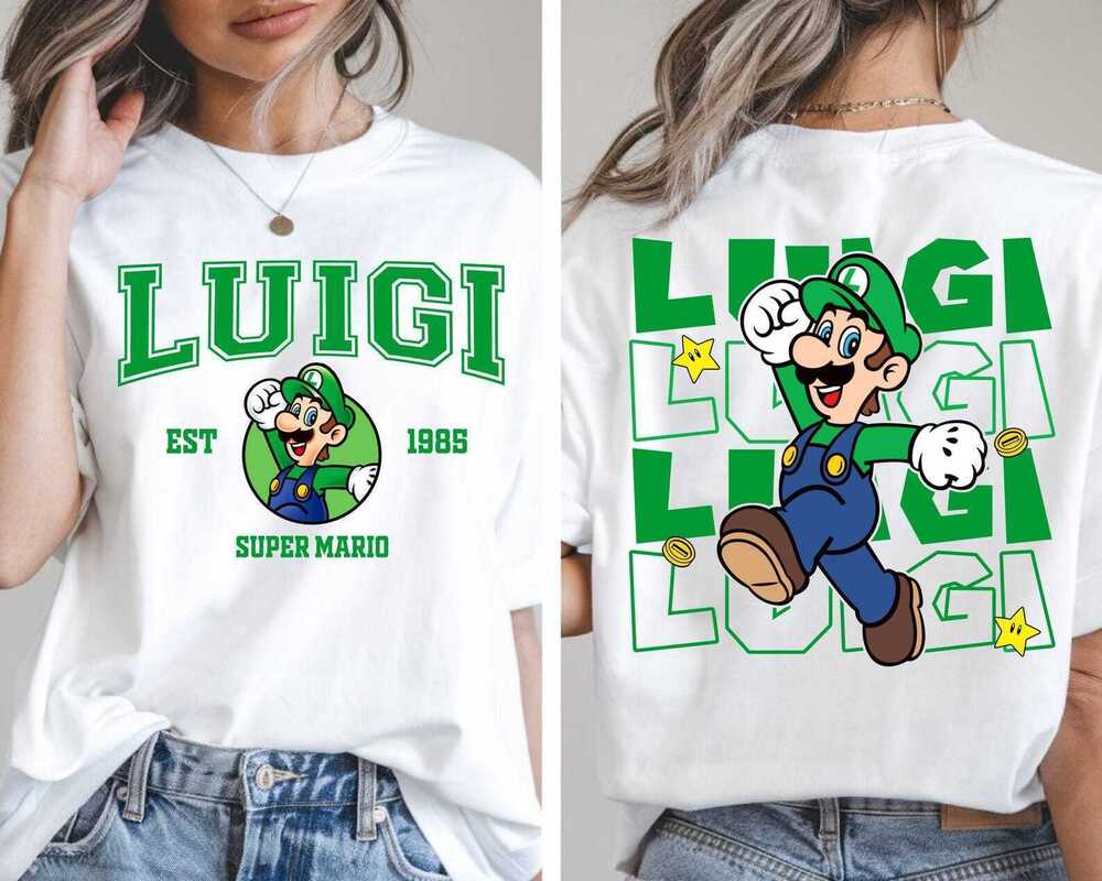 Super Mario Luigi T Shirt, Mario, Daisy, Peach Tee 2 Sided